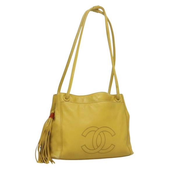 CHANEL Handbags - CHANEL COCO Mark Shoulder Bag Lamb Skin Yellow CC Auth BA4184